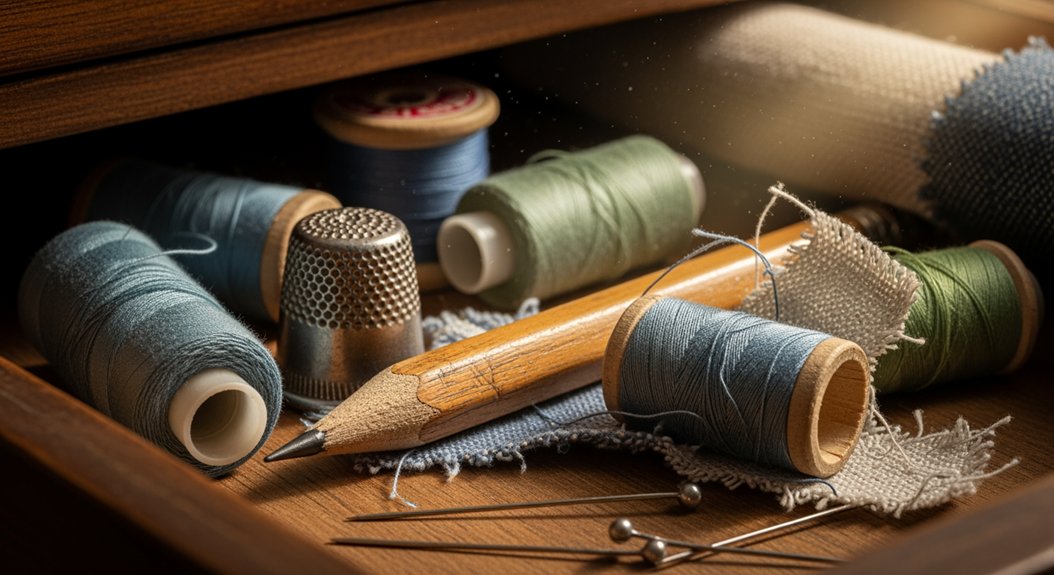 laikykite pieštuką siuvimo stalčiuje