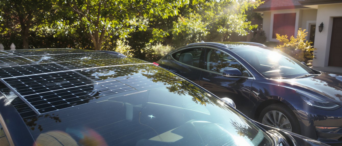 Saulės baterijos ant elektromobilių stogų